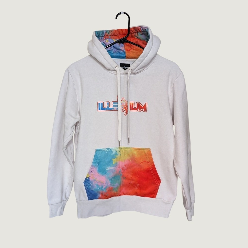 Illenium White Tie Dye Graphic Logo Hoodie Sweatshirt Small EDM Rave
